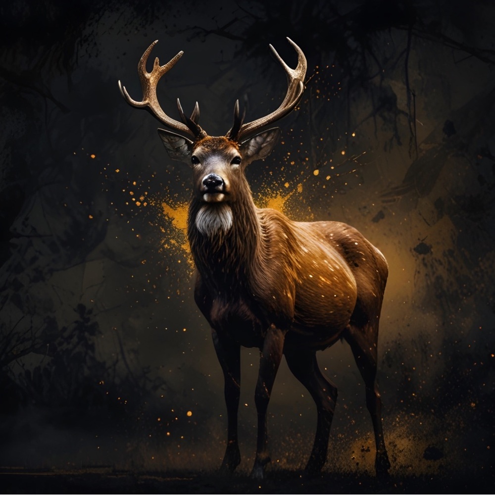Golden deer metal art print 4 x 6 inches